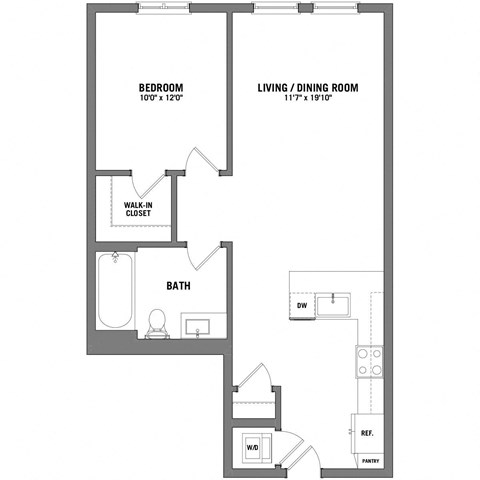 a floor plan of a 1 bedroom floor plan